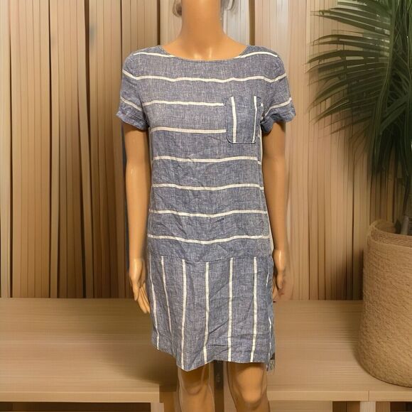 Lou & Grey Dresses & Skirts - Blue & White Striped 100% Linen Light Casual Dress Mini-Dress Lou & Grey Size XS